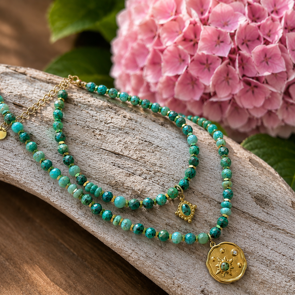 18ct Gold Plated African Turquoise Beaded Bracelet