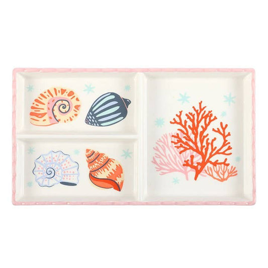 Pastel Shell & Coral Coastal Trinket Tray | Ceramic Jewellery Organiser - Ivy and Sol