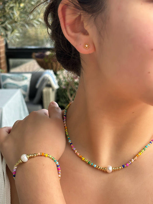 Pearl Miyuki Rainbow Bracelet | 18ct Gold Plated Freshwater Pearl Bracelet - Ivy and Sol