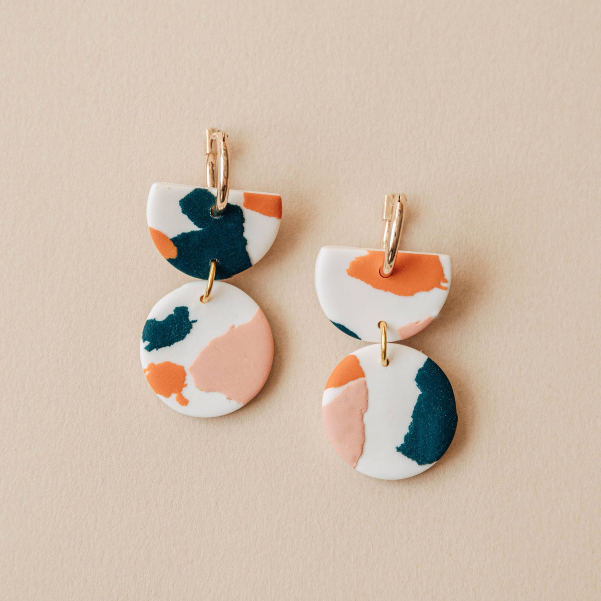 Stephanie Terrazzo Hoop Earrings – Deep Teal, Pink & Orange - Ivy and Sol