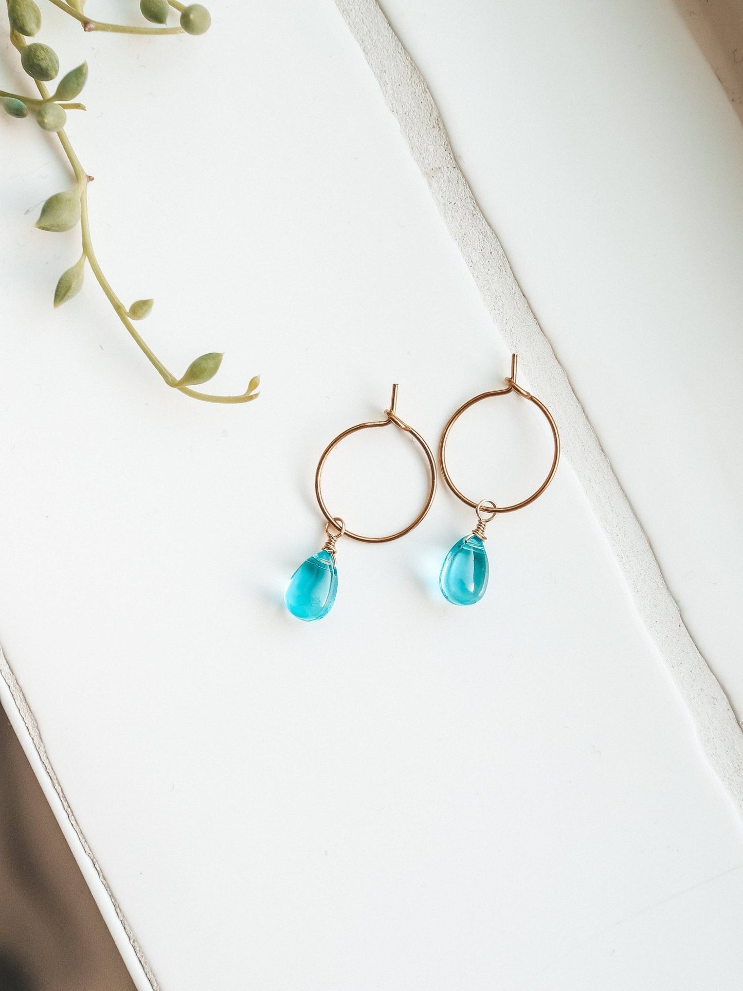 Blue Breeze Glass Teardrop Hoop Earrings | Waterproof 18k Gold Plated - Ivy and Sol