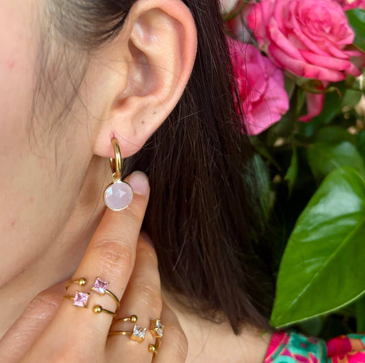 18ct Gold Plated Rose Quartz Huggie Earrings | Waterproof Natural Gemstone Earrings - Ivy and Sol