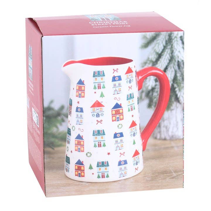 Christmas Street Print Ceramic Flower Vase Jug - Ivy and Sol