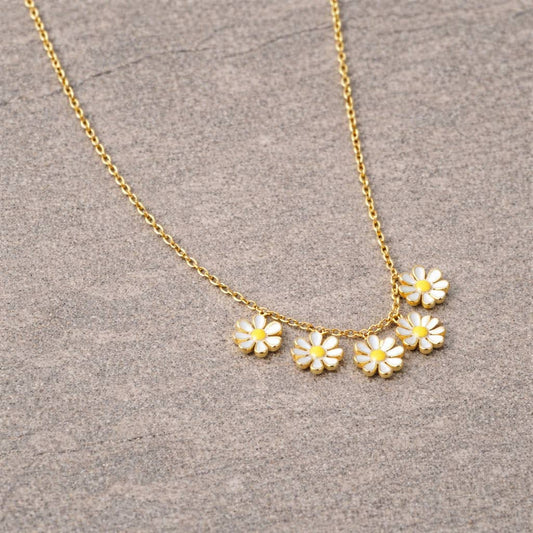 Blue Enamel Flower Necklace | Waterproof Gold Plated Floral Necklace