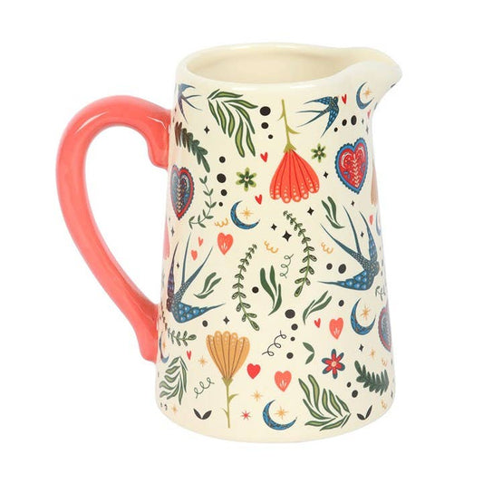 Folk Floral Cream Flower Jug |