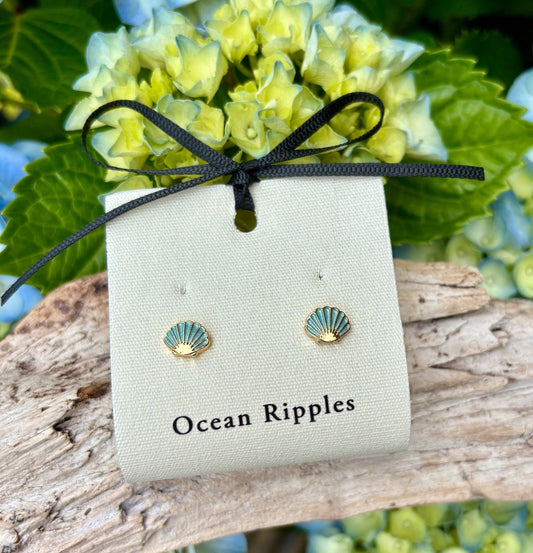 14ct Gold Plated Pastel Shell Stud Earrings – Blue | Coastal Stud Earrings - Ivy and Sol