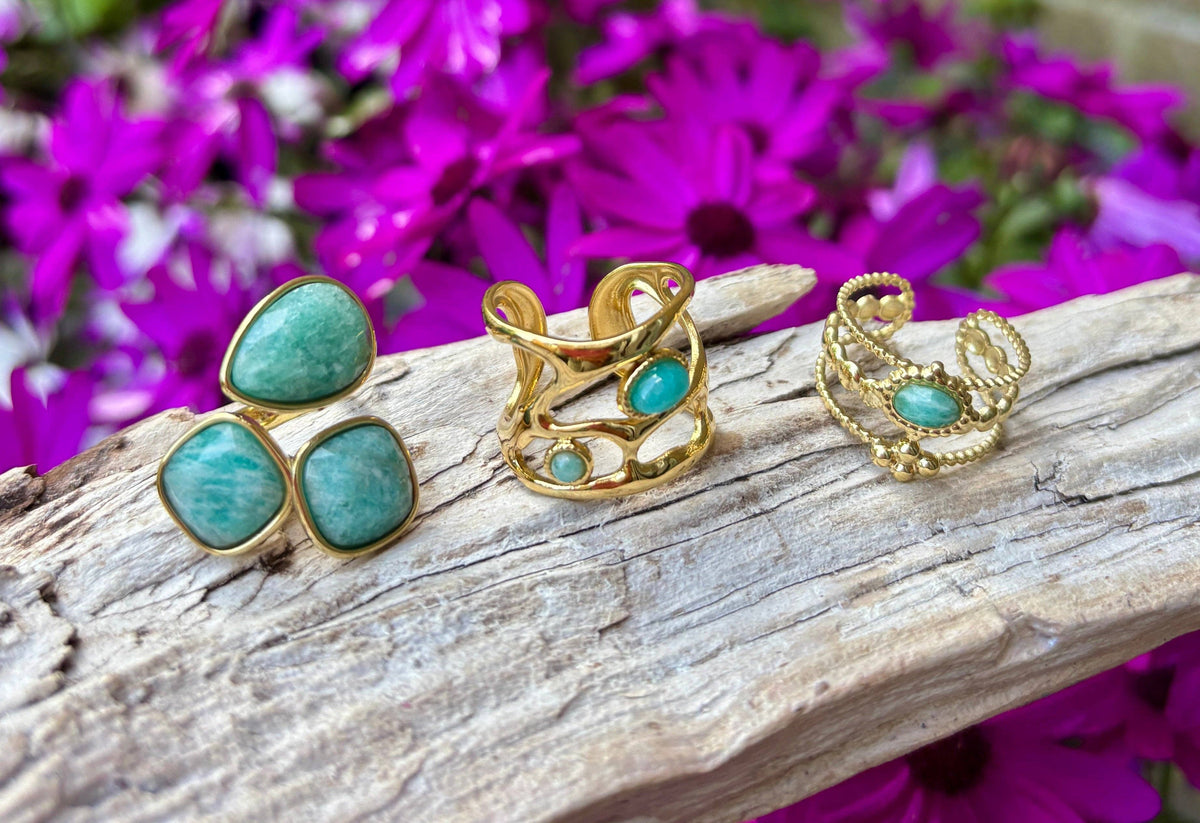 18ct Gold-Plated Amazonite Cage Adjustable Ring