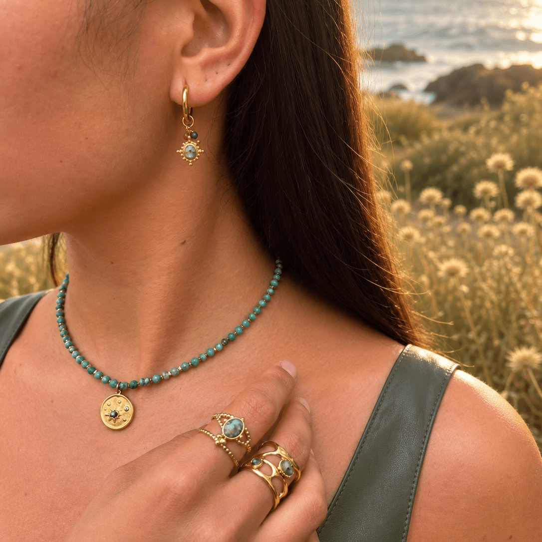 18ct Gold Plated African Turquoise Beaded Necklace - Ivy and Sol