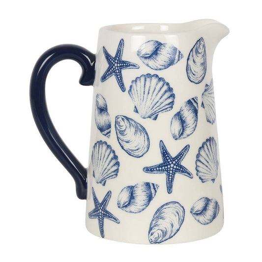 Coastal Seashell Ceramic Jug Vase | Nautical Flower Vase