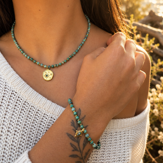 18ct Gold Plated African Turquoise Beaded Bracelet