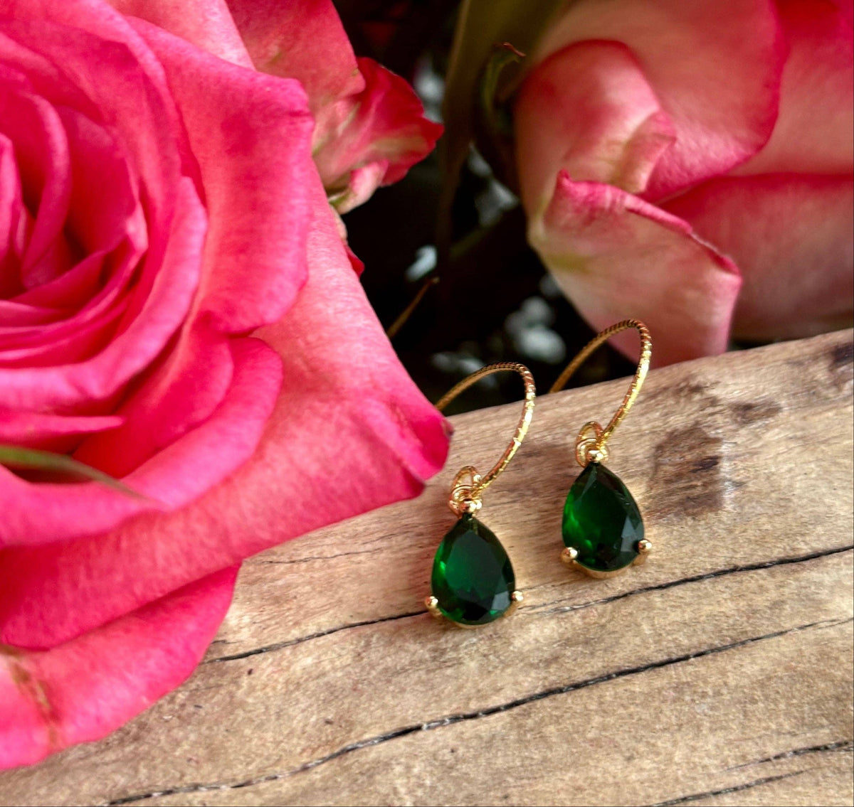 Emerald Green Faceted Glass Drop Earrings