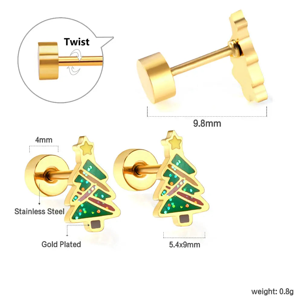 Christmas Tree Gold Screw-Back Stud Earrings