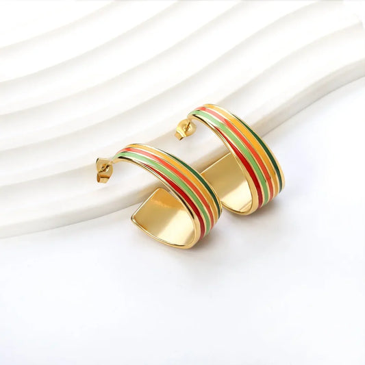 Colourful Enamel Statement Hoop Earrings