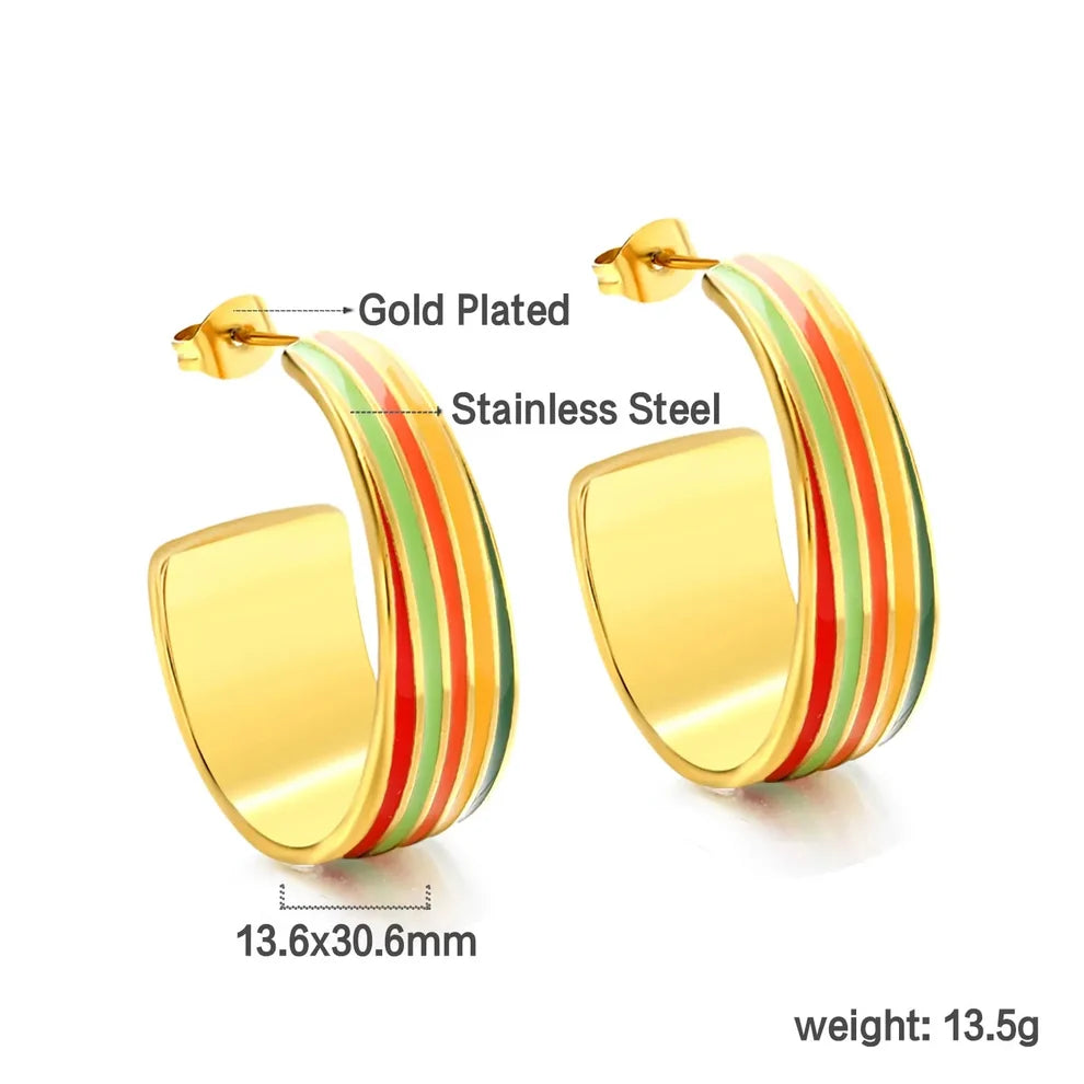Colourful Enamel Statement Hoop Earrings