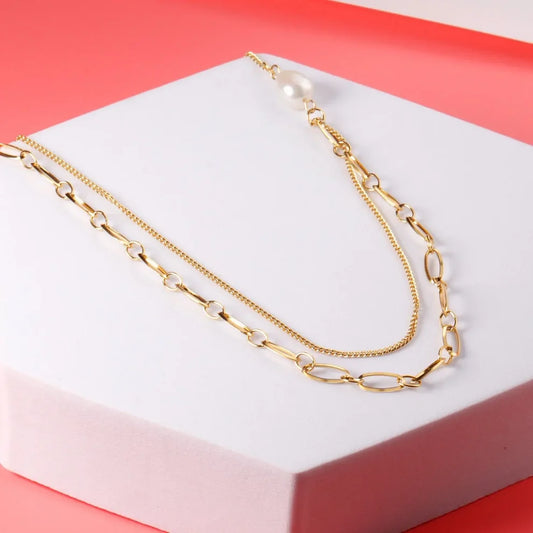 Elodie Layered Pearl Necklace – 18K Gold Plated
