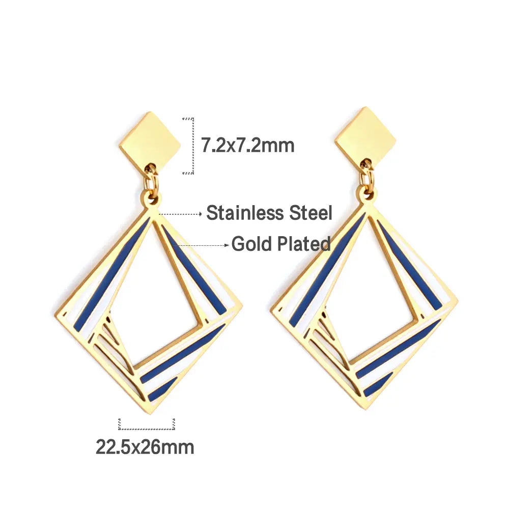 Geometric Double Diamond Stud Earrings