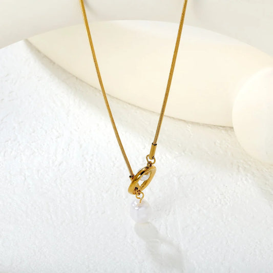 Geometric Pearl Gold Pendant Necklace