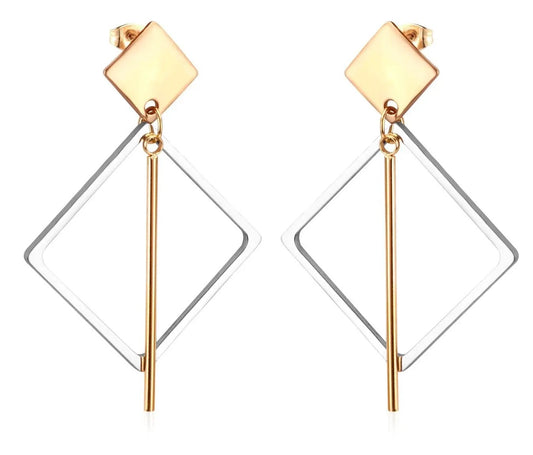 Gold Geometric Bar Drop Earrings