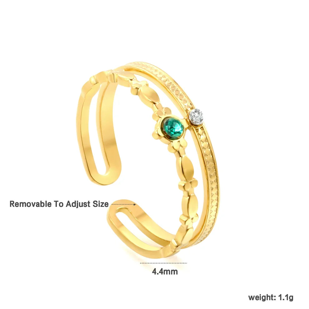 Green and White Sparkle Open Ring – Gold
