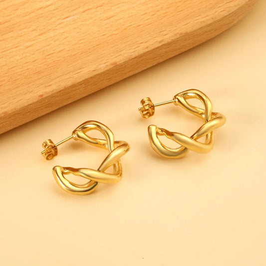 Sculptural Twisted Open Hoop Earrings – Gold