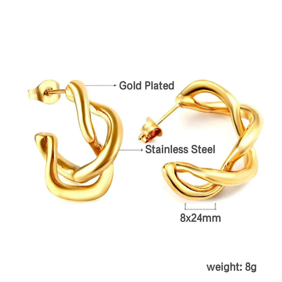 Sculptural Twisted Open Hoop Earrings – Gold