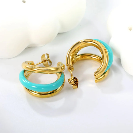 Solstice Curve – Triple Hoop Drop Earrings