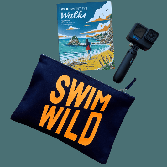 Swim Wild Zip Bag – Navy & Neon Orange | Cotton Canvas Pouch | Wild Swimming Gift UK - Ivy and Sol