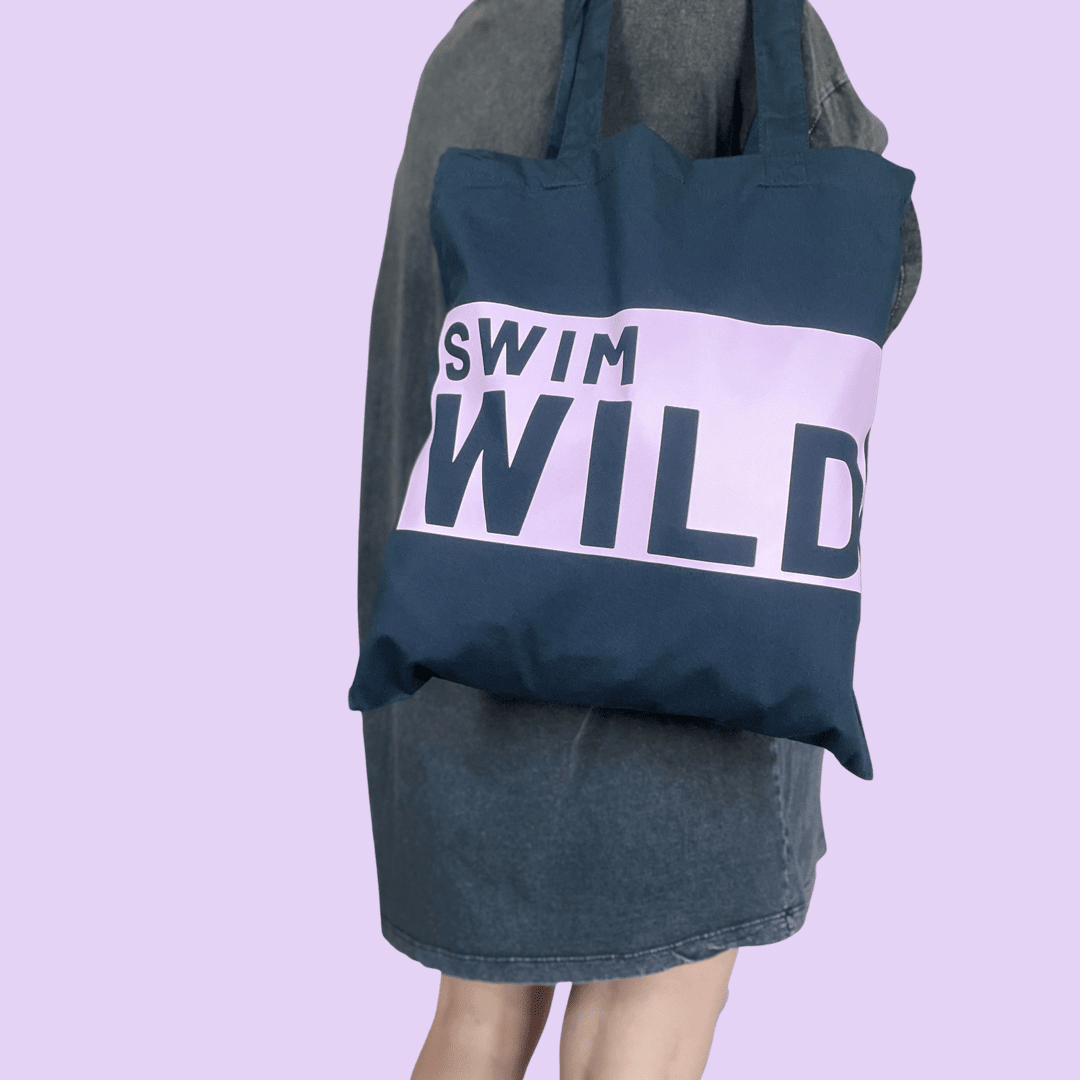 Swim Wild Tote Bag – Navy & Pink | Cotton Canvas Tote | Wild Swimming Gift UK - Ivy and Sol