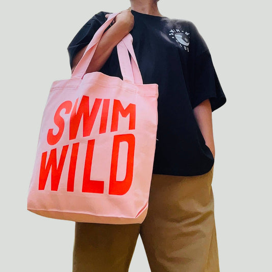 Swim Wild Canvas Tote Bag – Pink & Chilli | Heavyweight Cotton Tote | Wild Swimming Gift UK - Ivy and Sol
