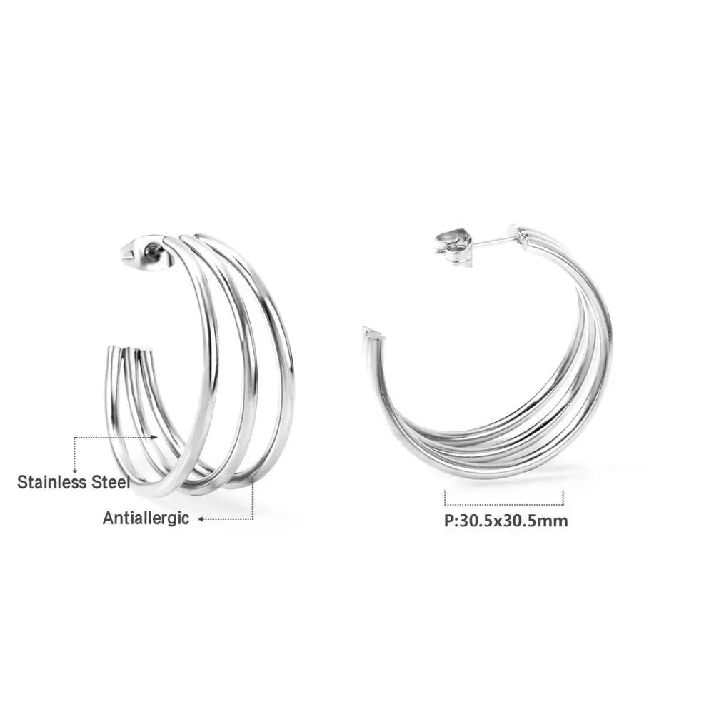 Triple Layer Open Hoop Earrings