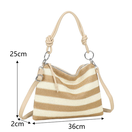 Khaki & Beige Straw Stripe Shoulder Bag | Woven Crossbody & Shoulder Handbag - Ivy and Sol