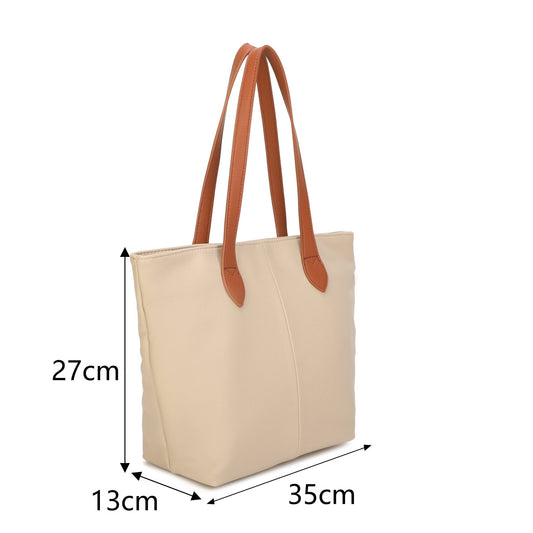 Light Cream Tote Bag with Two-Tone Handles | Everyday Shoulder Bag - Ivy and Sol