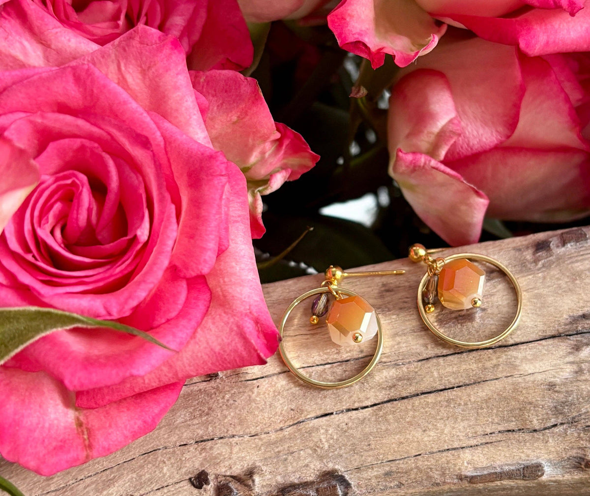 Amber Glow Crystal Drop Hoop Earrings 14ct