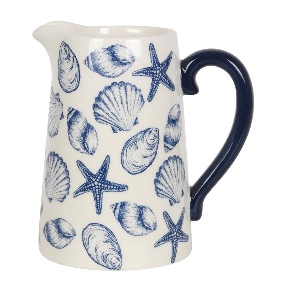 Coastal Seashell Ceramic Jug Vase | Nautical Flower Vase