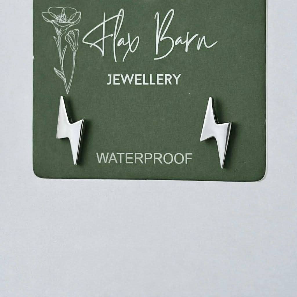 Silver Lightning Bolt Stud Earrings