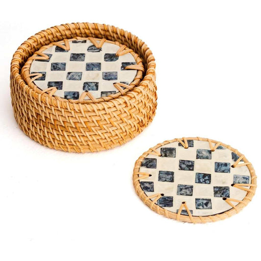 Drift Rattan & Mother of Pearl Drinks Coasters – Set of 6 - Ivy and Sol