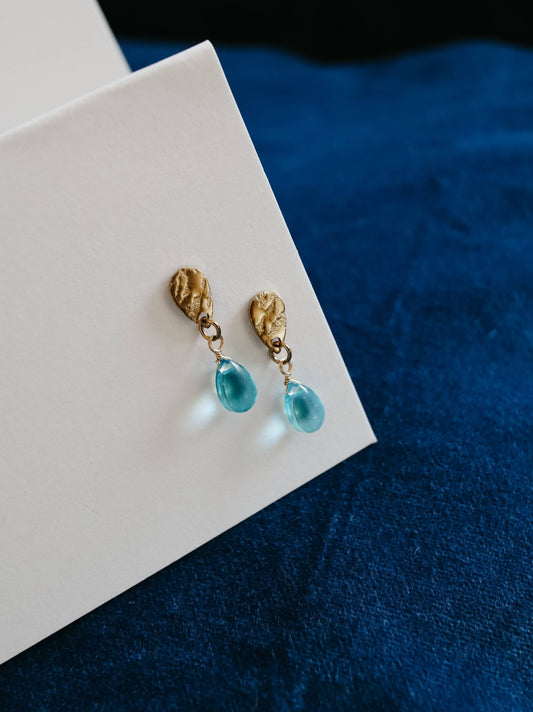 Blue Breeze Glass Teardrop Stud Earrings | Waterproof 18k Gold Plated - Ivy and Sol