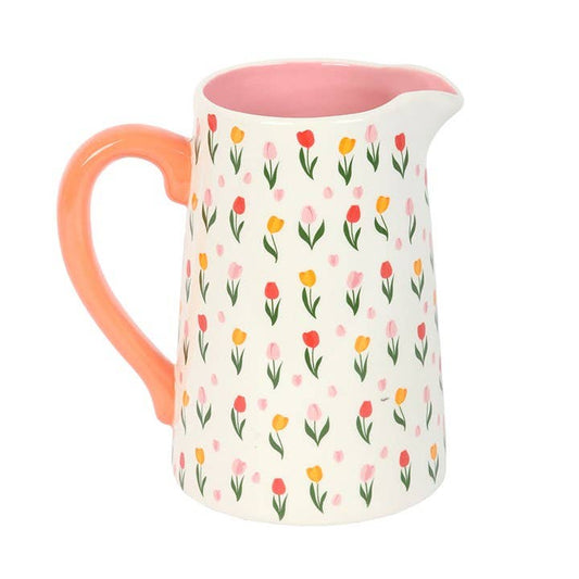 Tulip Print Ceramic Flower Jug Vase | Floral Decorative Vase - Ivy and Sol
