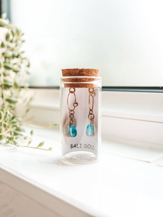 Ocean Breeze Akoya Shell & Glass Teardrop Hoop Earrings | Waterproof 18k Gold Plated - Ivy and Sol