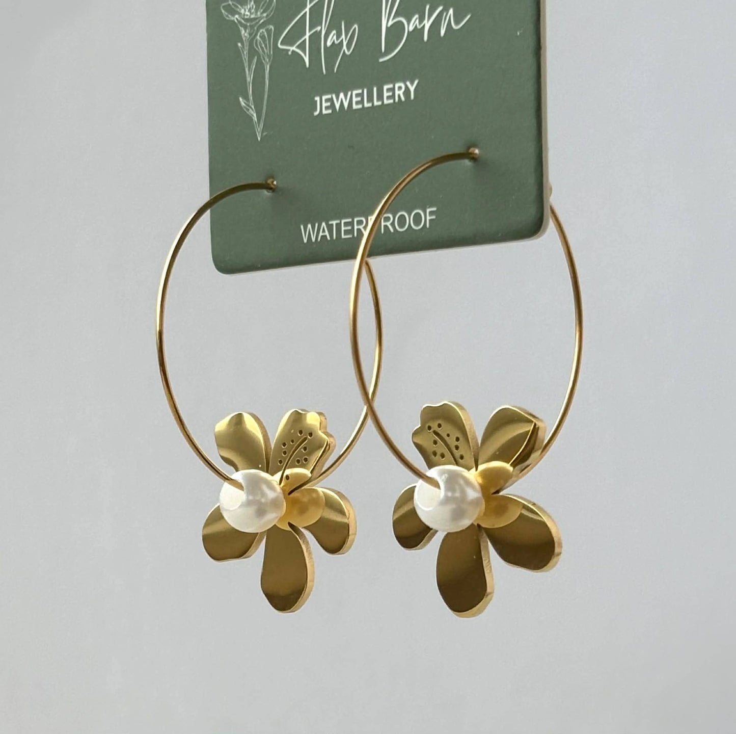 Tarnish Resistant Tropical Flower Dangle Hoop Earrings | Waterproof Gold Hoops - Ivy and Sol