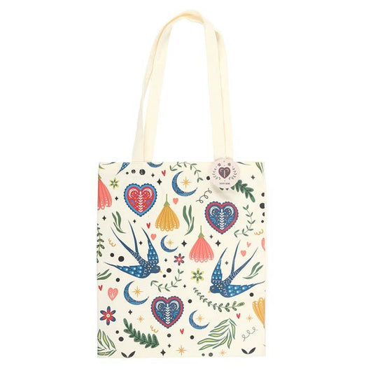 Midnight Bloom Floral Tote Bag | Folk Art Shopper & Everyday Bag - Ivy and Sol