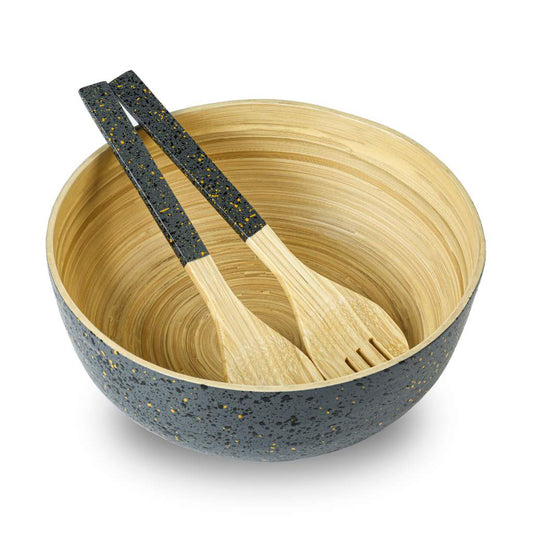 Handmade Bamboo Salad Servers with Terrazzo Handles – Dark Grey