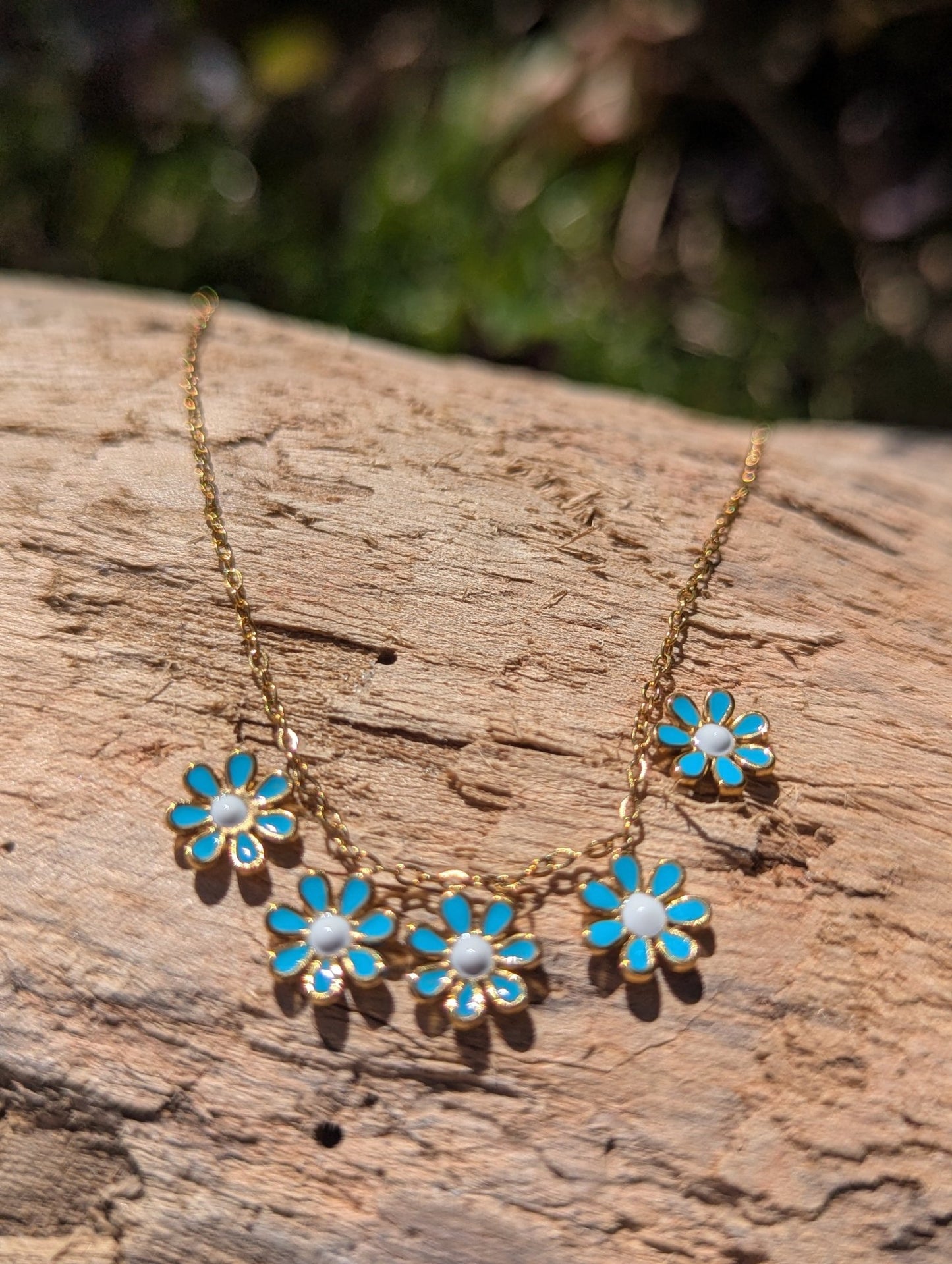 Blue Enamel Flower Necklace | Waterproof Gold Plated Floral Necklace - Ivy and Sol