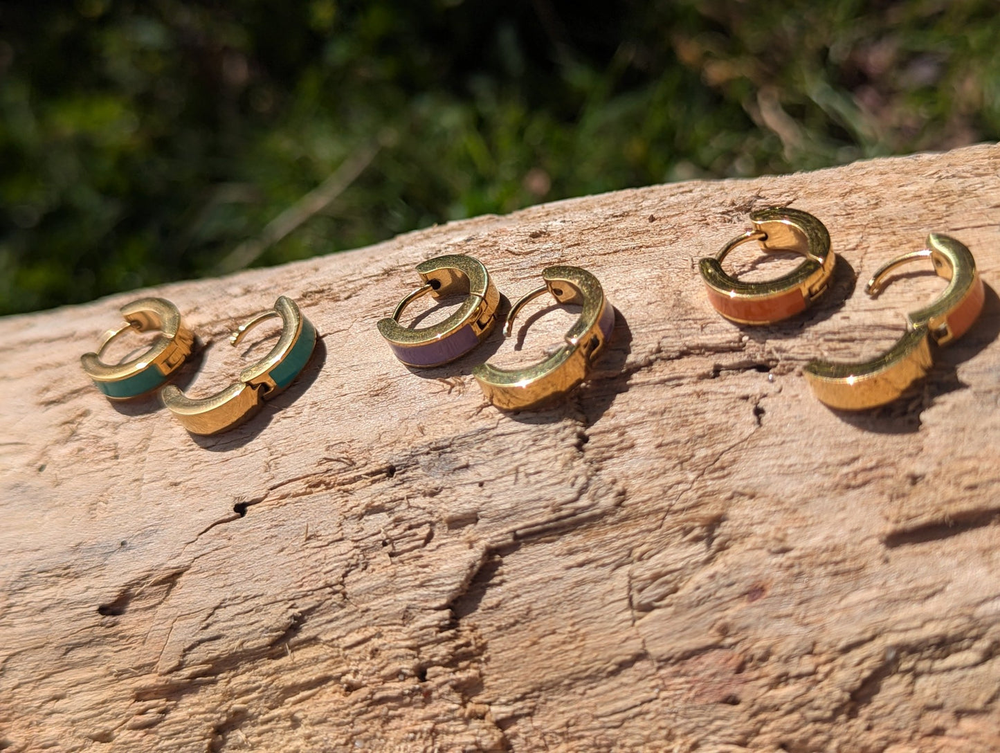 Purple Enamel Huggie Earrings | Waterproof Gold Plated Huggies - Ivy and Sol