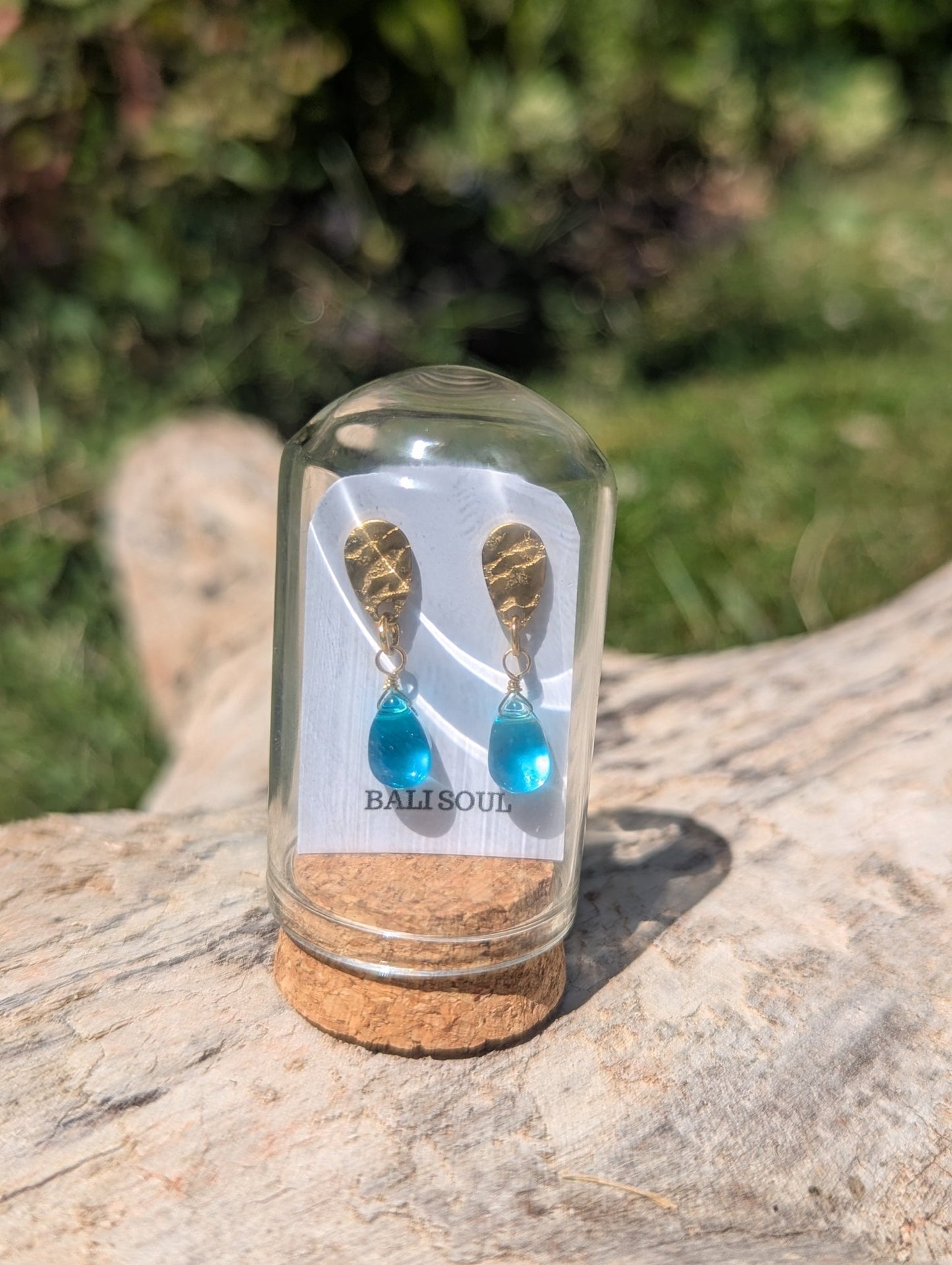 Blue Breeze Glass Teardrop Stud Earrings | Waterproof 18k Gold Plated - Ivy and Sol