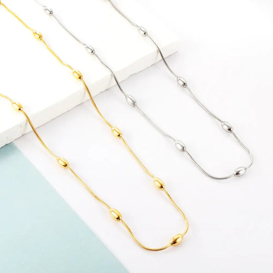 Oval Bead Necklace – 18K Gold PVD Plated Stainless Steel