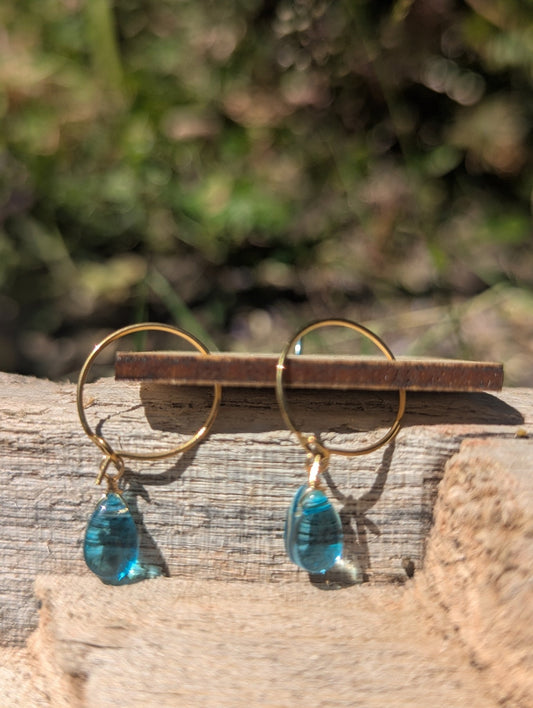 Blue Breeze Glass Teardrop Hoop Earrings | Waterproof 18k Gold Plated - Ivy and Sol