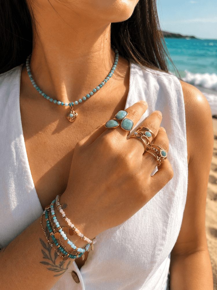 18ct Gold Plated Amazonite Bead Pendant Necklace | Waterproof Stainless Steel - Ivy and Sol