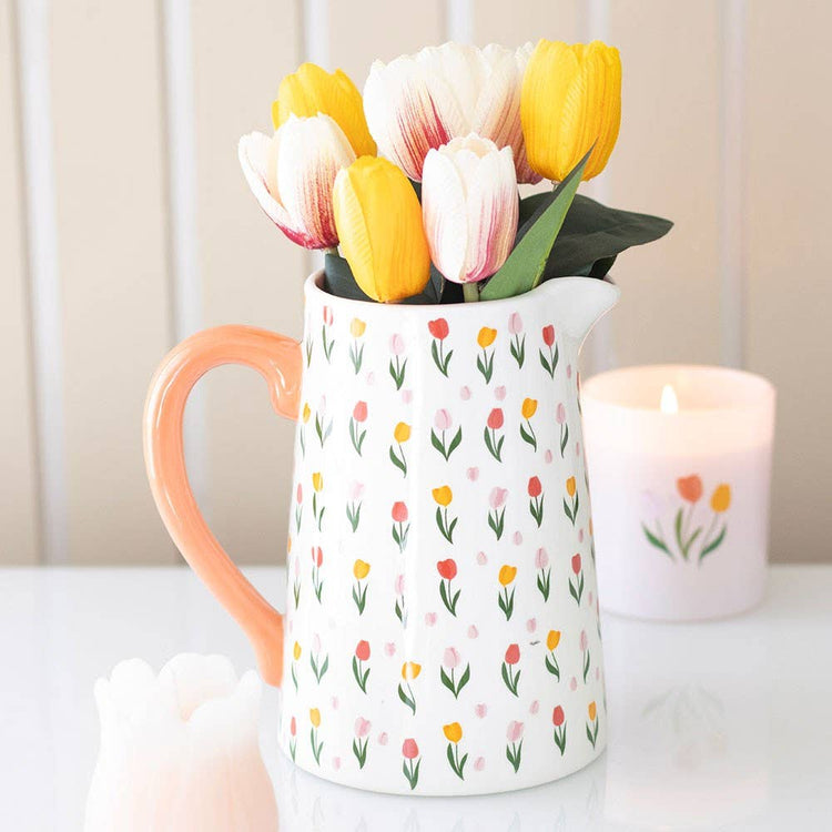 Tulip Print Ceramic Flower Jug Vase | Floral Decorative Vase - Ivy and Sol