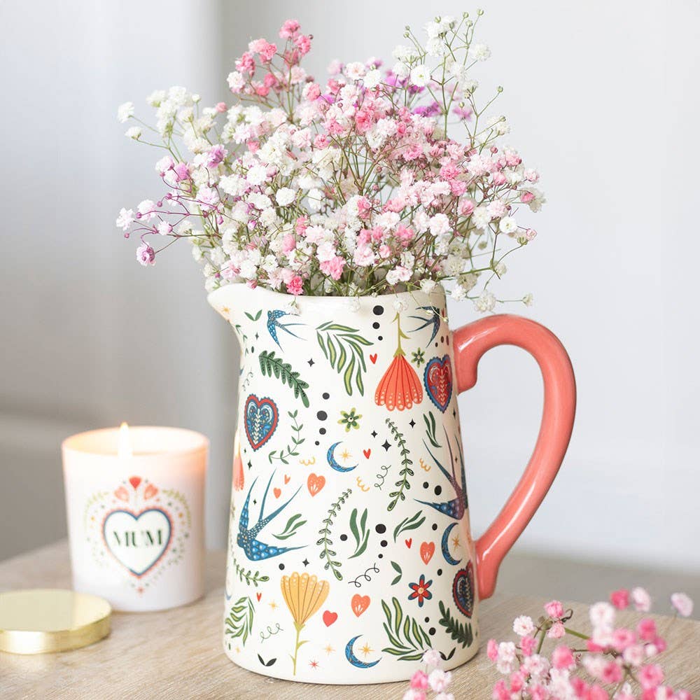 Folk Floral Cream Flower Jug - Ivy and Sol